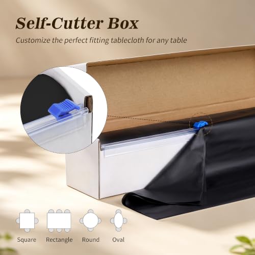 Disposable Plastic Table Cover Roll 54 x 300 ft with Cutter Box - Black, Rectangular 15.2 x 5.5 inches