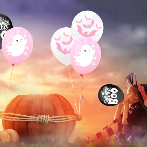 Halloween Balloons Set with Ghost, Bat, Web Design - Pink, White, Black, Variation Wsj06