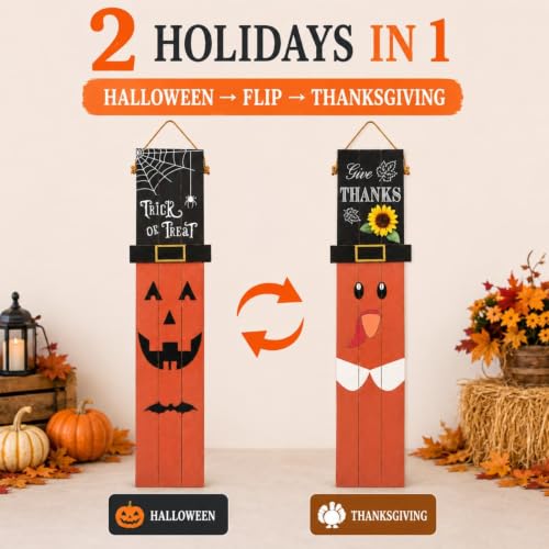 Reversible Halloween Thanksgiving Porch Sign - Orange | Farmhouse Fall Decor