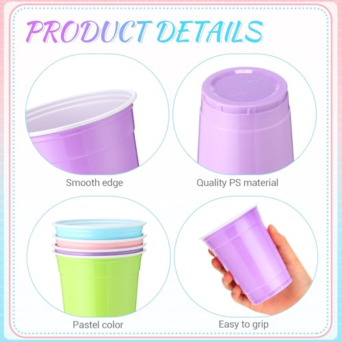 Pastel Rainbow 12oz Plastic Party Cups - 100 Pack, Bulk Disposable Cups
