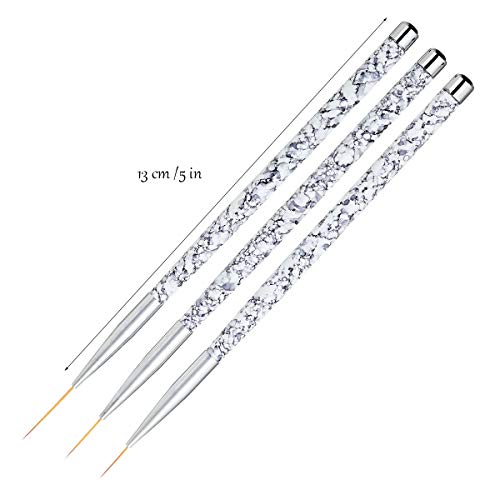 Nail Art Liner Brush Set - 3 White Fine Striping Brushes for Short Strokes & Details