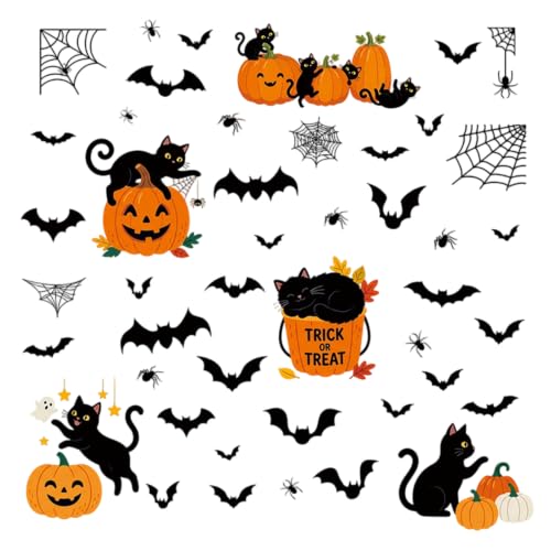 Halloween Cat Lantern Window Stickers - Orange1 Autumn Fall Decorations for Home & Outdoors