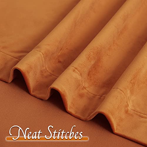 Orange Velvet Curtains for Bedroom Set of 2 - Room Darkening, Energy Saving, 52x108 Inches