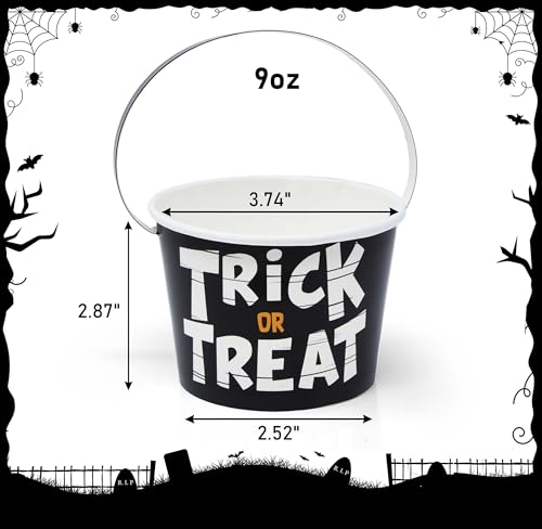 50 Halloween Trick or Treat Snack Cups with Handles - 9 oz Paper Cups for Party