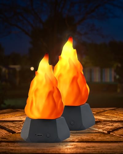 2PCS Rechargeable Fake Fire Lamp LED Night Lights with Flickering Flames, 3 Modes for Indoor & Outdoor Decor