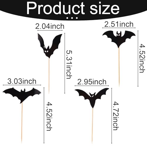 24pcs Halloween Bat Cake Toppers - Baby Shower & Party Decor