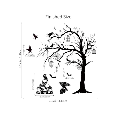 Halloween Wall Decals Large Black Tree with Skull & Crow Variation of Black Tree