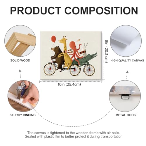 Animal Bicycle Canvas Wall Art - Whimsical Cartoon Wall Decor, Party-01