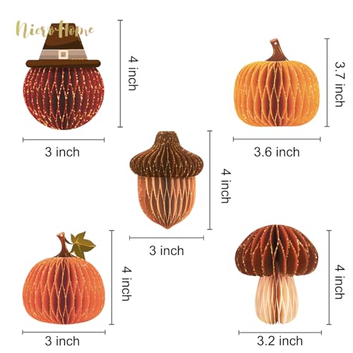 Fall Thanksgiving Honeycomb Ornament Set - 5Pcs Autumn Decor with Orange & Brown Variations