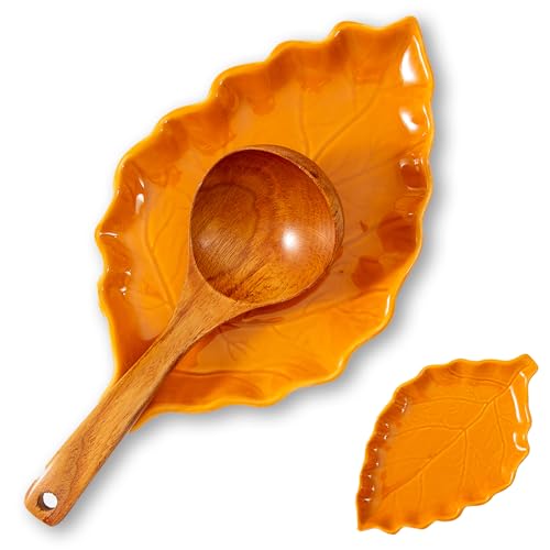 Orange Ceramic Leaf Shape Spoon Rest - Farmhouse Kitchen Decor & Utensil Holder - 1PC