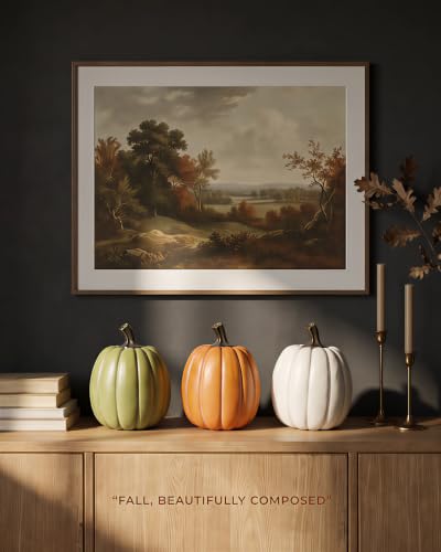 Fall Decor 3-Pack Resin Pumpkin Set - White Green Orange Small
