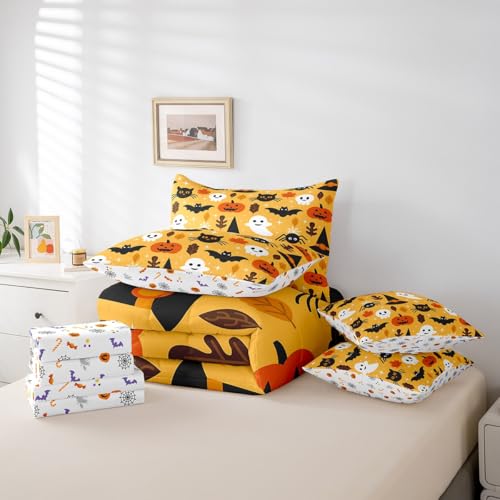Halloween Bats Bed in a Bag Queen Comforter Set 7 Pieces Ghost Spider Gothic Bedding Variation Multi 01