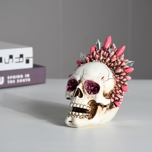 Pink Skull Head Sculpture Halloween Gothic Decor Resin Human Bone Model