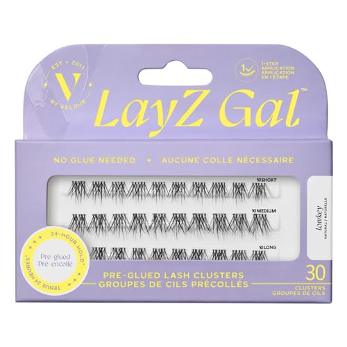 V by Velour LayZ Gal Lash Clusters - Lowkey Natural Volume, Pre-Glued, Reusable, 30 Pieces