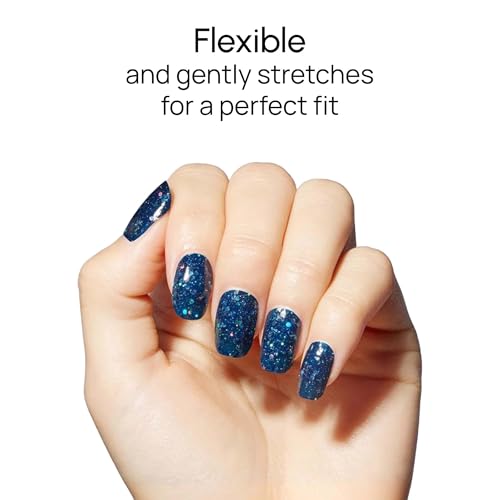 Nail Strips - Oceans Apart Dark Navy Glitter Design - 16 Double-Ended Gel Polish