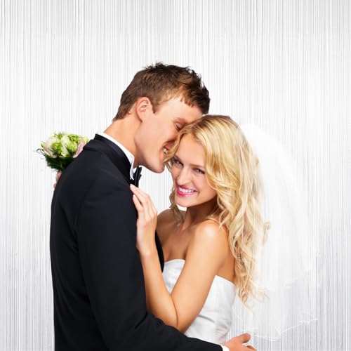 White Tinsel Foil Fringe Curtains - 2 Pack Photo Backdrop Party Decor Variation of White