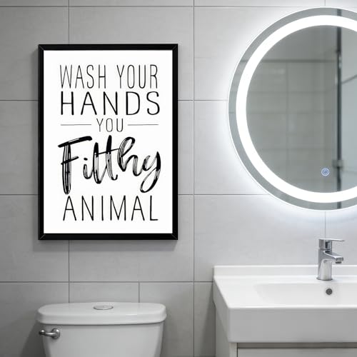 Bathroom Quotes Canvas Wall Art - Black and White Funny Handwashing Quote - 16x24 in - Variation of Bathroom Quotes / 16L x 24W
