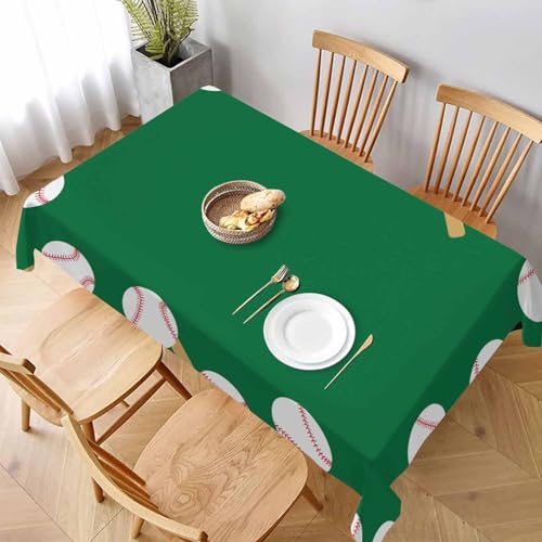 Baseball Balls and Bats Tablecloth 60x84 Inch Rectangular Party Decor - White Red Brown
