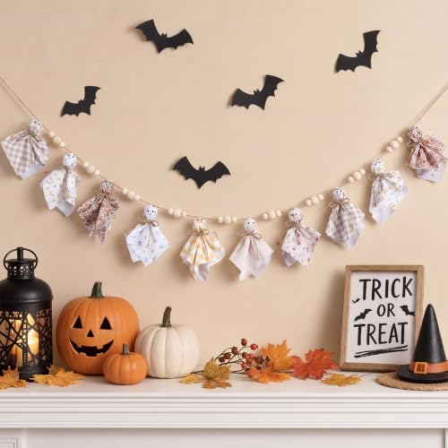 Halloween Ghost Garland - Rustic Fabric & Wooden Beads, 8.2 ft, Variation: Ghost