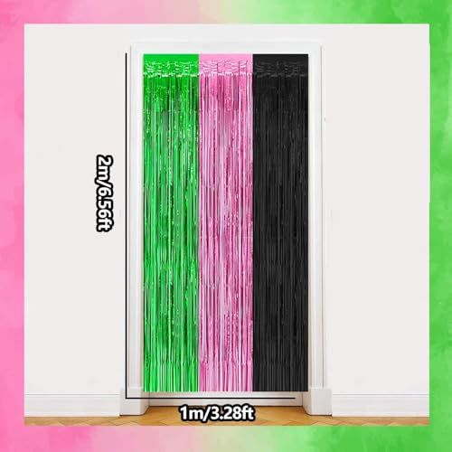 Pink Green Black Foil Fringe Curtains - 2 Pack for Birthday & Witch Theme Parties