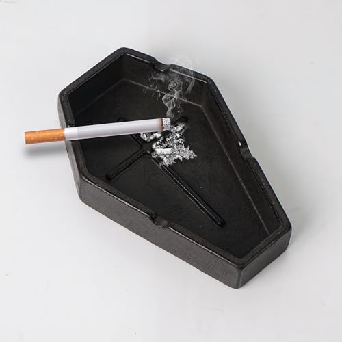 Heavy Metal Ashtray - Gothic Coffin Design, Small Portable Cigarette Tray, Halloween Decor