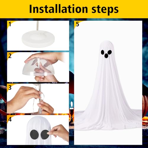 Halloween Ghost Decorations Outdoor with Remote Control String Lights - Ghost Eyes - 62-Inch Spooky Yard & Porch Decor