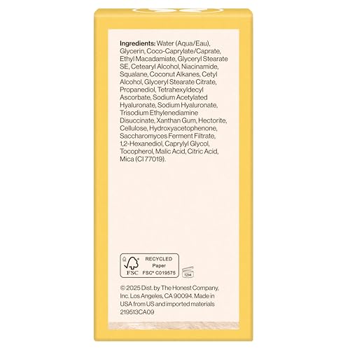 Honest Beauty Everyday Radiance Vitamin C Lightweight Moisturizer, Brightens Improves Skin Tone, Gentle for Sensitive Skin, Fragrance-Free, Vegan, 1.7 fl oz