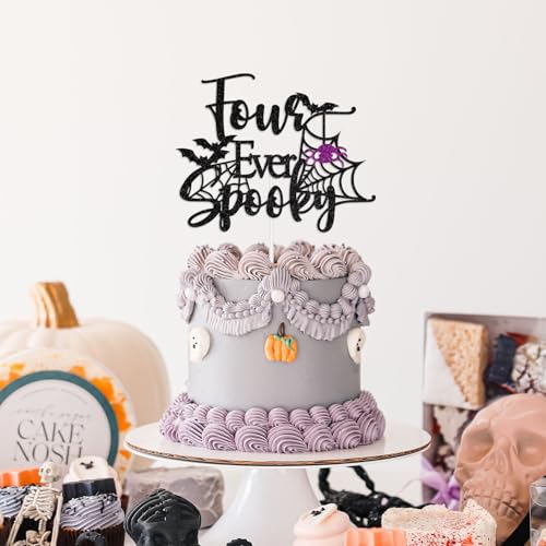 Halloween Spooky Cake Topper for 4th Birthday Party - Bat Ghost Design