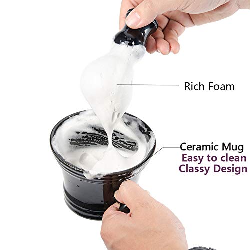 Ceramic Shaving Soap Bowl Kit For Men, Pure Badger Shaving Brush, Shaving Cream Soap, Wide Mouth, Ceramic Black Shaving Soap Bowl/Mug with Knob Handle