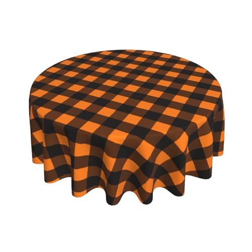 Halloween Plaid Round Tablecloth 60 Inch Water-Resistant Fall Decor