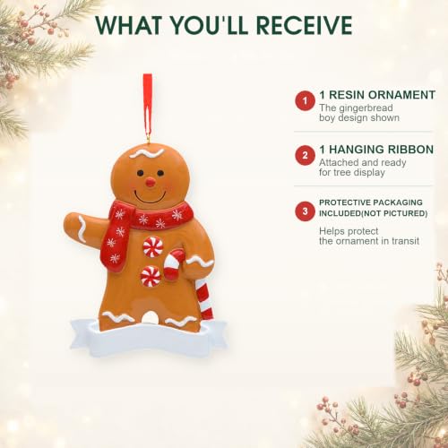Personalized Gingerbread Boy Christmas Ornament - Custom Name & Year