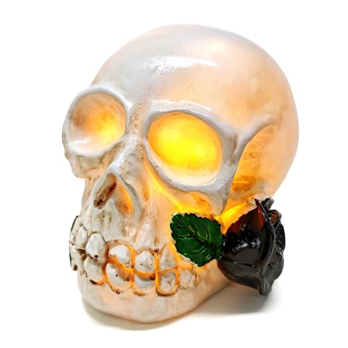 Halloween Black Rose Skull Statue Gothic Resin Skeleton Ornament - Color2