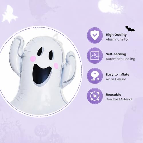 Halloween Party Balloons Set - Reusable Pink Ghost & 'BOO' Foil Decorations