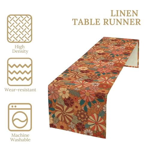 Orange Floral Table Runner 13x36 Inches Boho Retro Dining Decor - SHElifestyle