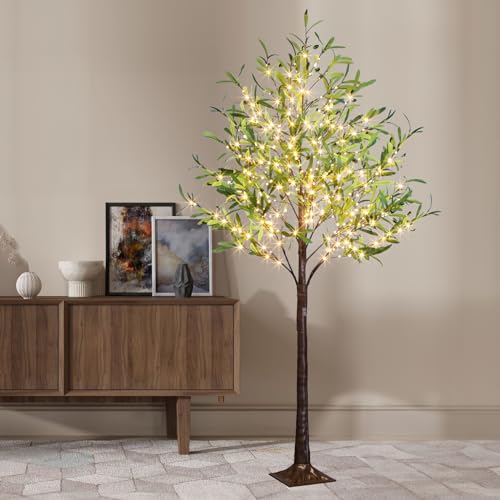 Lighted Olive Tree Artificial Indoor 6Ft with Fairy Lights - Realistic Decor