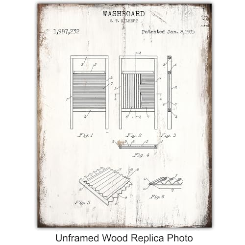Vintage Laundry Room Wall Art 11x14 - Farmhouse Retro Poster Set - Unframed