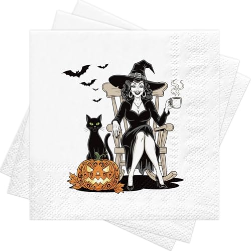 Elegant Witch Halloween Napkins - 25 Pack, 5x5 Inch, Chic Table Decor