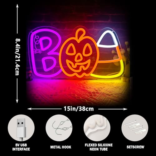 Halloween Neon Sign for Wall Decor BOO Pumpkin Candy Corn LED Sign - Purple, Green, Orange