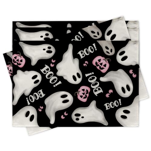 Halloween Ghost Placemats Set of 4 - Spooky Boo Table Decor 12x18"