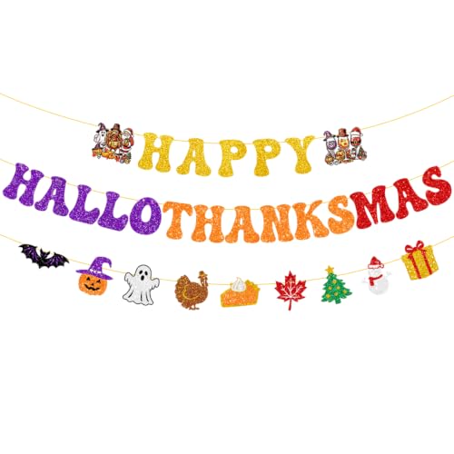 Colorful Glitter Happy Halloween Thanksgiving Christmas Banner Party Decorations