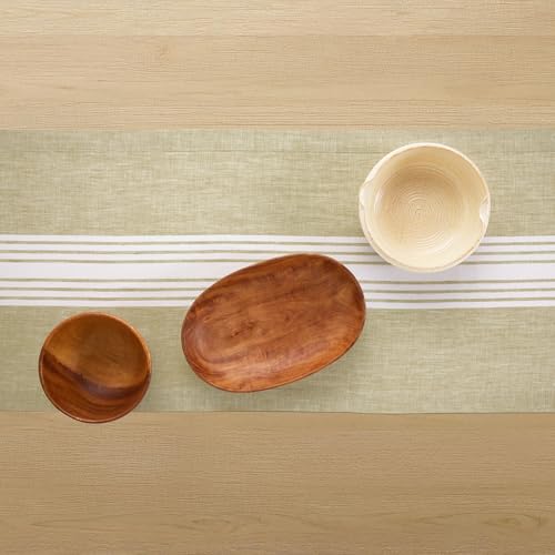 Linen Table Runner 14x120 Inch White & Khaki Striped - Farmhouse Decor - Handcrafted