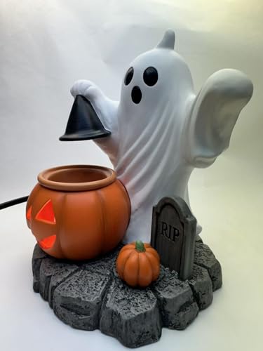 Halloween Ghost Pumpkin Light Decor with Jack-O-Lantern and Tombstone - Indoor Outdoor Spooky Holiday Decoration