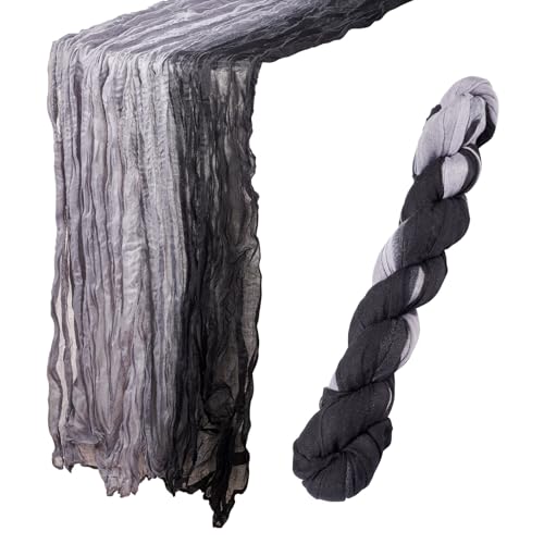 Gradient Light Gray Cheese Cloth Table Runner 29.9 x 68.9 Inches Boho Rustic Decor