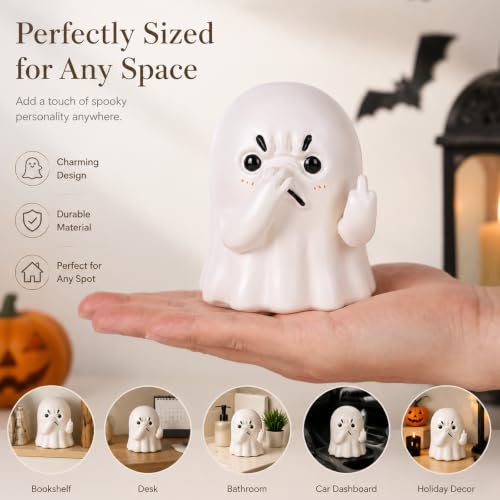 Holding Nose Ghost Figurine - Beige Quirky Halloween Decor for Shelf & Bathroom