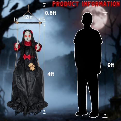 Halloween Hanging Girl Doll Decor - 4.6Ft Spooky Outdoor Swinging Ghost
