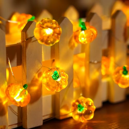 Aiyomt 30LED Pumpkin String Lights - Fall Battery Decor, 10FT Halloween & Thanksgiving Lights
