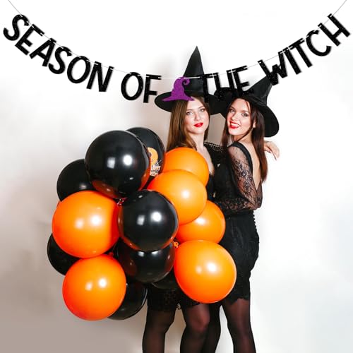 Halloween Witch Birthday Banner - Black Glitter Hanging Decorations