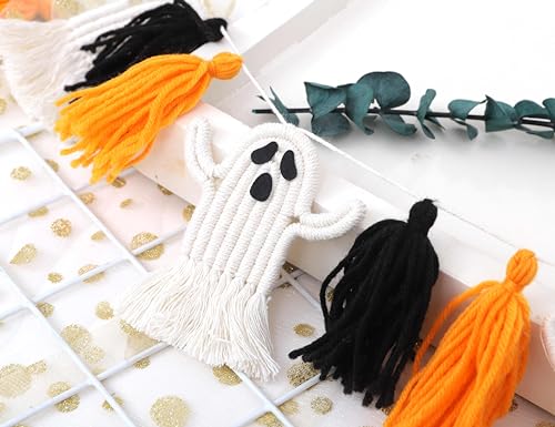 Halloween Ghosts Garland - Macrame Halloween Party Decor, Tassel Banner, Home & Yard Decoration