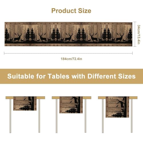 Rustic Deer Cabin Table Runner - Vintage Brown Wild Deer Wood Plank 13x36 Inch Cabin-8