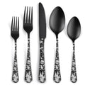 Matte Black Halloween Skull Silverware Set - 40 Piece Flatware for 8